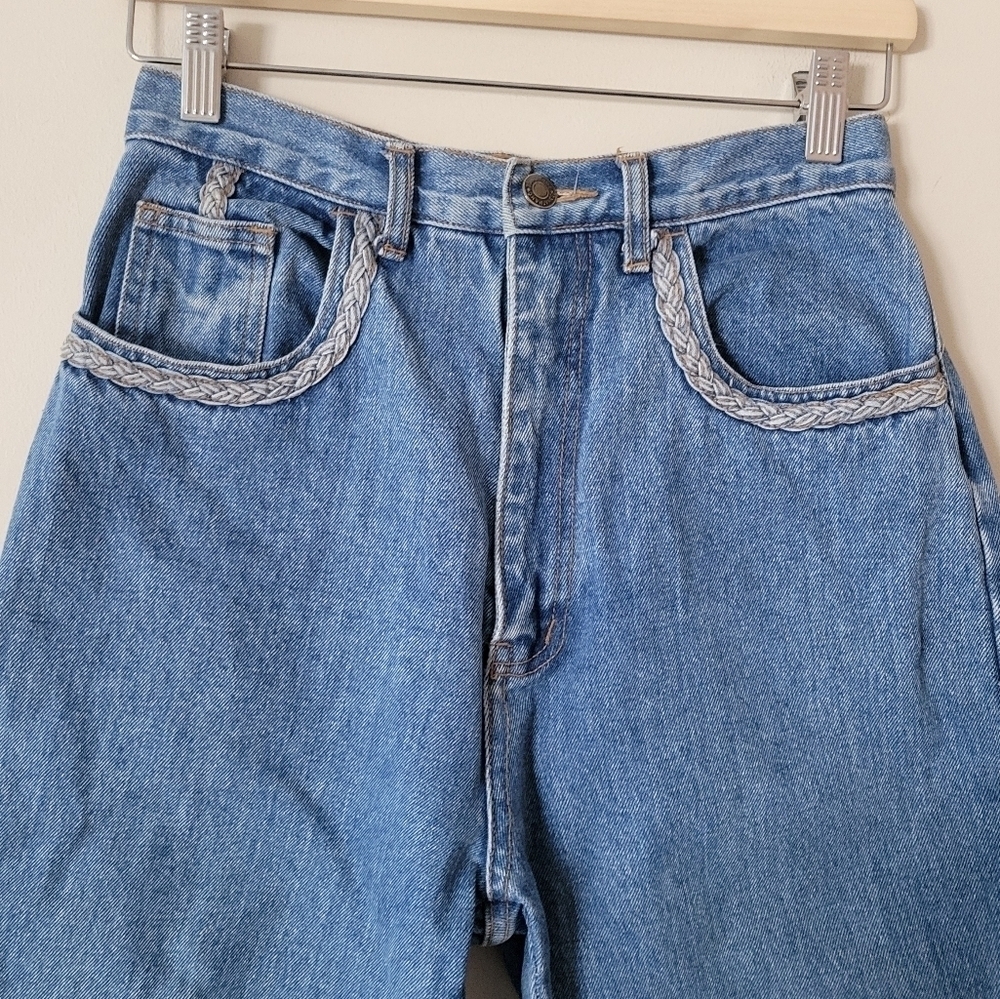 Vintage 90s Jonathan G High Waisted Mom Jeans Denim with Braided Trim Size 27 - Picture 4 of 7